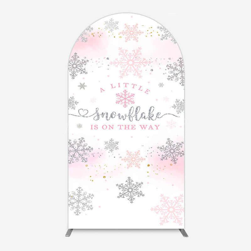 Lofaris Pink Silver Snowflake Baby Shower Arch Backdrop