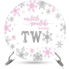 Lofaris Pink Silver Snowflake Round 2nd Birthday Backdrop