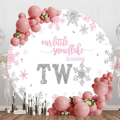 Lofaris Pink Silver Snowflake Round 2nd Birthday Backdrop