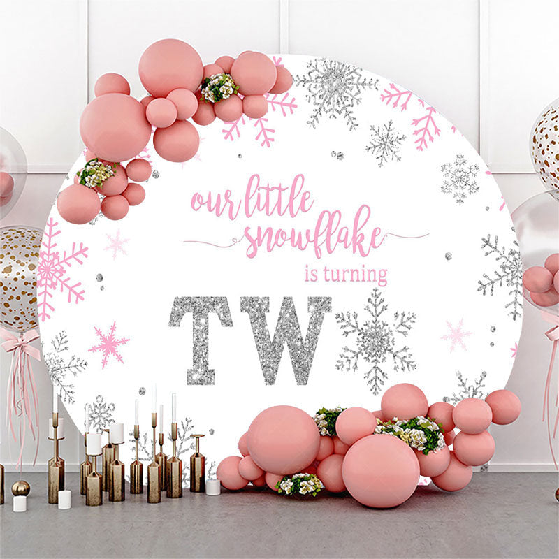 Lofaris Pink Silver Snowflake Round 2nd Birthday Backdrop