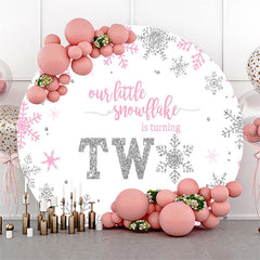 Lofaris Pink Silver Snowflake Round 2nd Birthday Backdrop