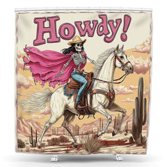 Lofaris Pink Skull Cowgirl Horse Howdy Western Shower Curtain