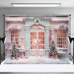 Lofaris Pink Snowy House Girl Winter Photography Backdrop