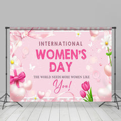 Lofaris Pink Sparkle Floral International Womens Day Backdrop