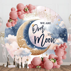 Lofaris Pink Starry Night Moon Round Baby Shower Backdrop