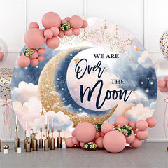 Lofaris Pink Starry Night Moon Round Baby Shower Backdrop