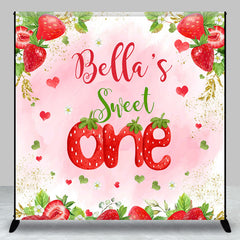 Lofaris Pink Strawberry Custom Name One Birthday Backdrop