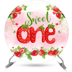 Lofaris Pink Strawberry Sweet One Round Birthday Backdrop