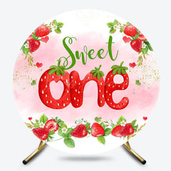 Lofaris Pink Strawberry Sweet One Round Birthday Backdrop