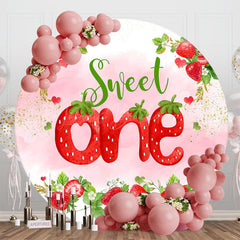 Lofaris Pink Strawberry Sweet One Round Birthday Backdrop