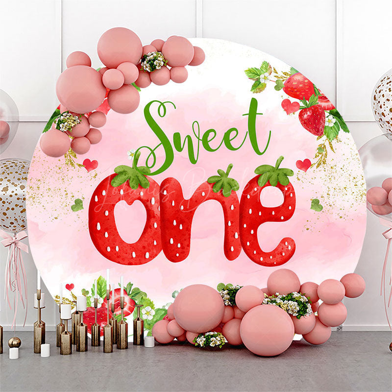 Lofaris Pink Strawberry Sweet One Round Birthday Backdrop