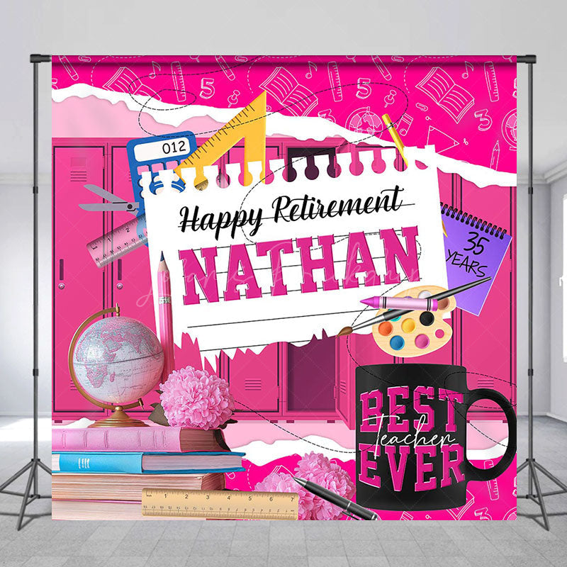 Lofaris Pink Teaching Tools Custom Name Retirement Backdrop