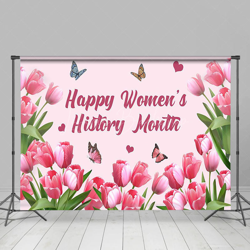 Lofaris Pink Tulip Butterfly Womens History Month Backdrop