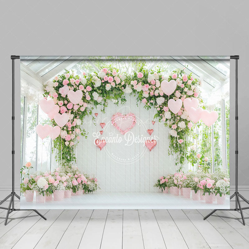 Lofaris Pink Valentines Vibe Floral Greenhouse Backdrop