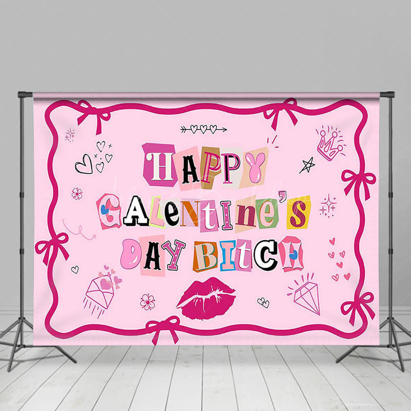 Lofaris Pink Vibe Bow Tie Lip Happy Galentines Day Backdrop