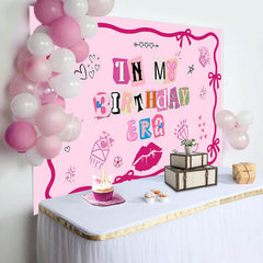 Lofaris Pink Vibe Bow Tie Lips In My Birthday Era Backdrop