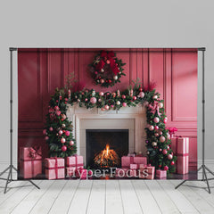 Lofaris Pink Vintage Wall Fireplace Wreath Christmas Backdrop