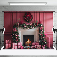 Lofaris Pink Vintage Wall Fireplace Wreath Christmas Backdrop