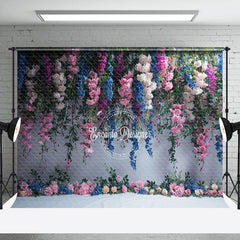 Lofaris Pink White Blue Vine Floral Photography Backdrop