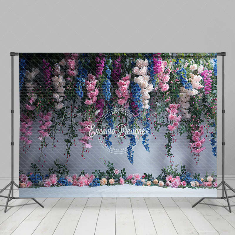 Lofaris Pink White Blue Vine Floral Photography Backdrop