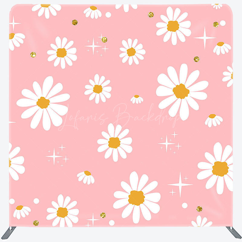 Lofaris Pink White Daisy Floral Sparkle Pillow Cover Backdrop