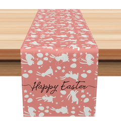 Lofaris Pink White Dense Bunny Happy Easter Table Runner