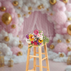 Lofaris Pink White Fairy Cloud Balloons Cake Smash Backdrop