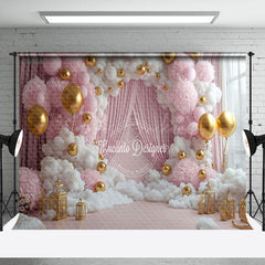 Lofaris Pink White Fairy Cloud Balloons Cake Smash Backdrop