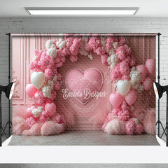 Lofaris Pink White Floral Balloon Valentines Day Backdrop