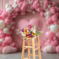 Lofaris Pink White Floral Balloon Valentines Day Backdrop