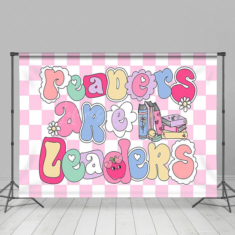 Lofaris Pink White Plaid Readers Are Leaders Party Backdrop