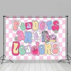 Lofaris Pink White Plaid Readers Are Leaders Party Backdrop