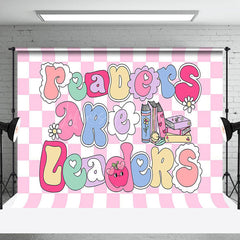 Lofaris Pink White Plaid Readers Are Leaders Party Backdrop