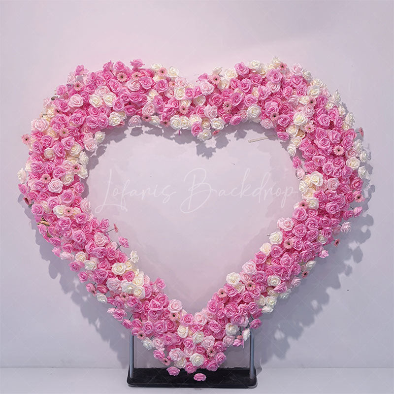 Lofaris Pink White Rose Heart Shape Artificial Flower Wall