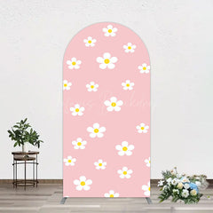 Lofaris Pink White Yellow Daisy Floral Birthday Arch Backdrop