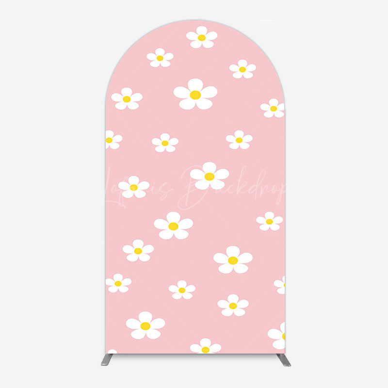 Lofaris Pink White Yellow Daisy Floral Birthday Arch Backdrop