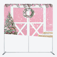 Lofaris Pink Wood Barn Door Christmas Tension Fabric Backdrop