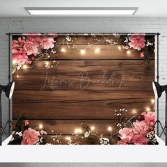 Lofaris Pinky Wooden Lights Floral Sweet Wedding Backdrop