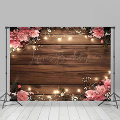 Lofaris Pinky Wooden Lights Floral Sweet Wedding Backdrop