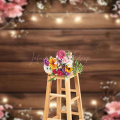 Lofaris Pinky Wooden Lights Floral Sweet Wedding Backdrop