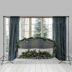 Lofaris Plaid Curtain Window Christmas Headboard Backdrop