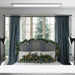 Lofaris Plaid Curtain Window Christmas Headboard Backdrop