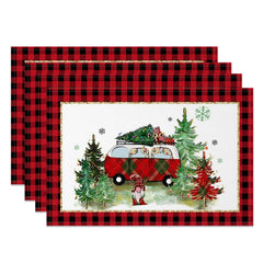 Lofaris Plaid Gnome Rv Christmas Tree Set Of 4 Placemats