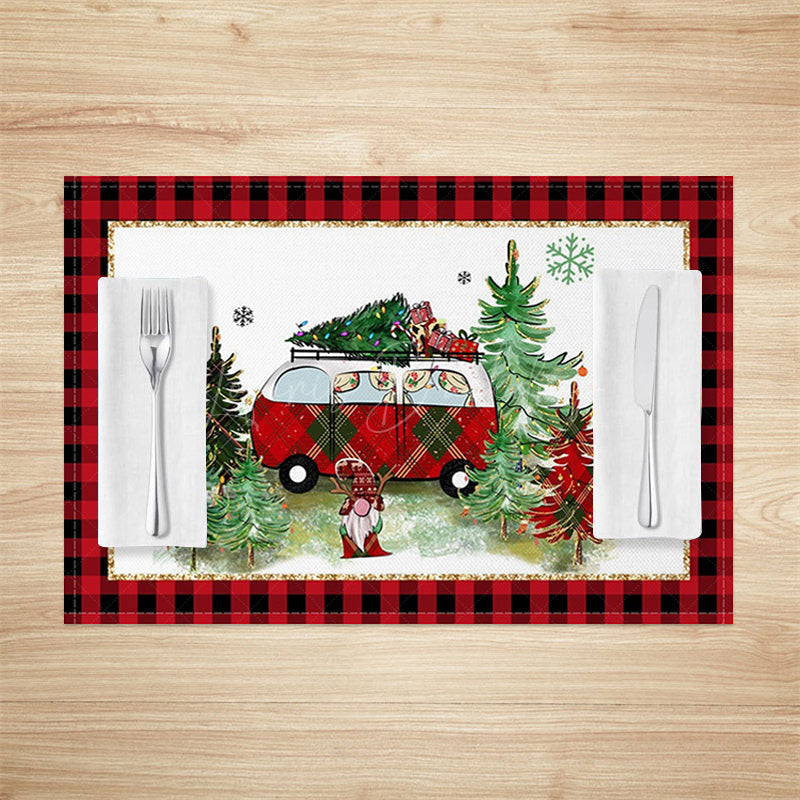 Lofaris Plaid Gnome Rv Christmas Tree Set Of 4 Placemats