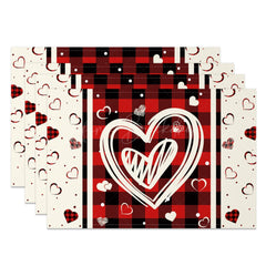 Lofaris Plaid Love Heart Valentines Day Set Of 4 Placemats