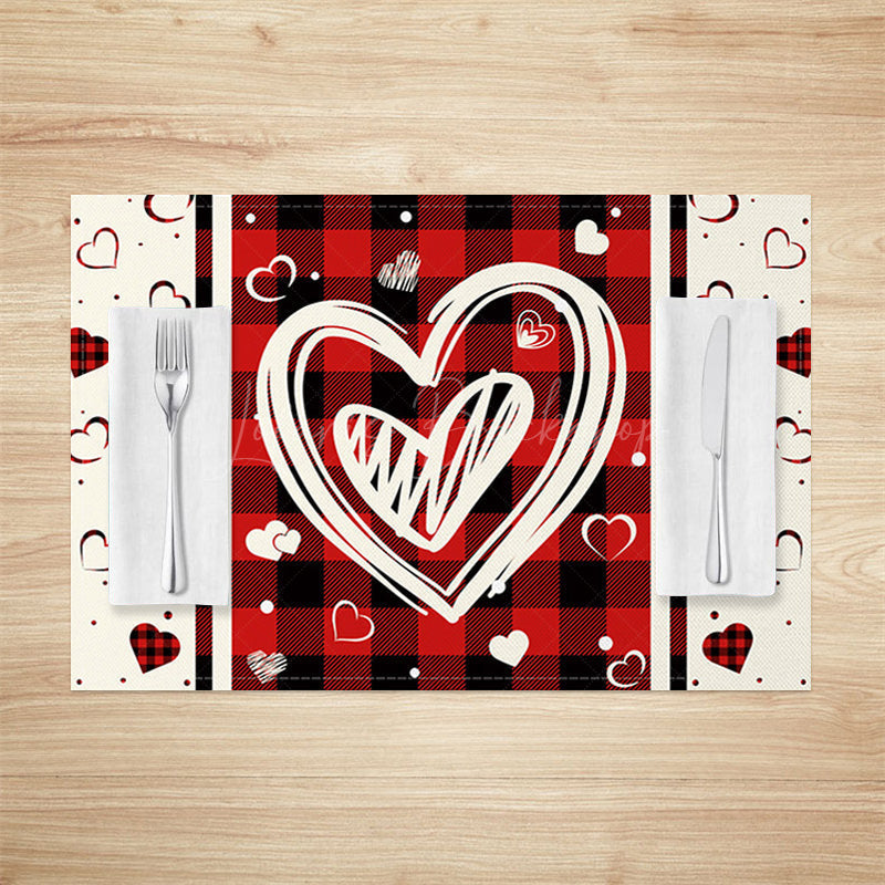 Lofaris Plaid Love Heart Valentines Day Set Of 4 Placemats