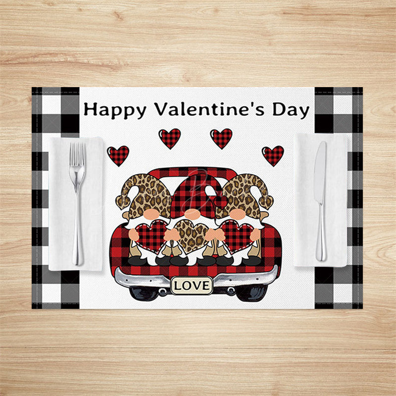 Lofaris Plaid Truck Gnome Valentines Day Set Of 4 Placemats