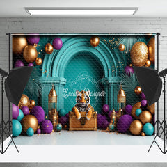 Lofaris Plant Balloons Green Wall Tiger Cake Smash Backdrop