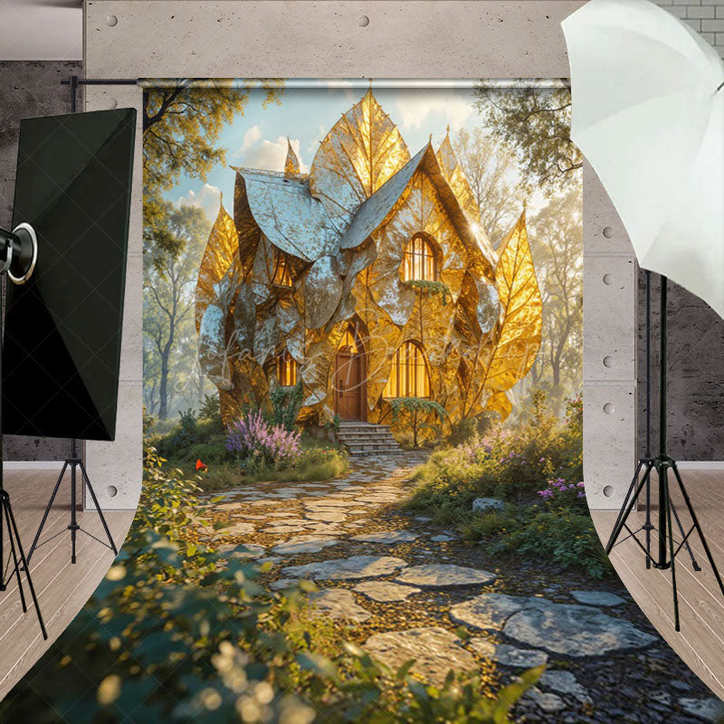 Lofaris Plant Leaves Cabin Forest Scene Path Photo Backdrop