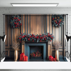 Lofaris Poinsettia Fireplace Winter Christmas Photo Backdrop